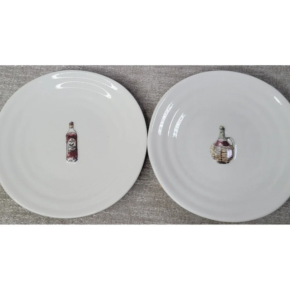 Williams Sonoma Wine Bottle Cocktail Plates Vintage w/ Napkins & Knife Set NEW
